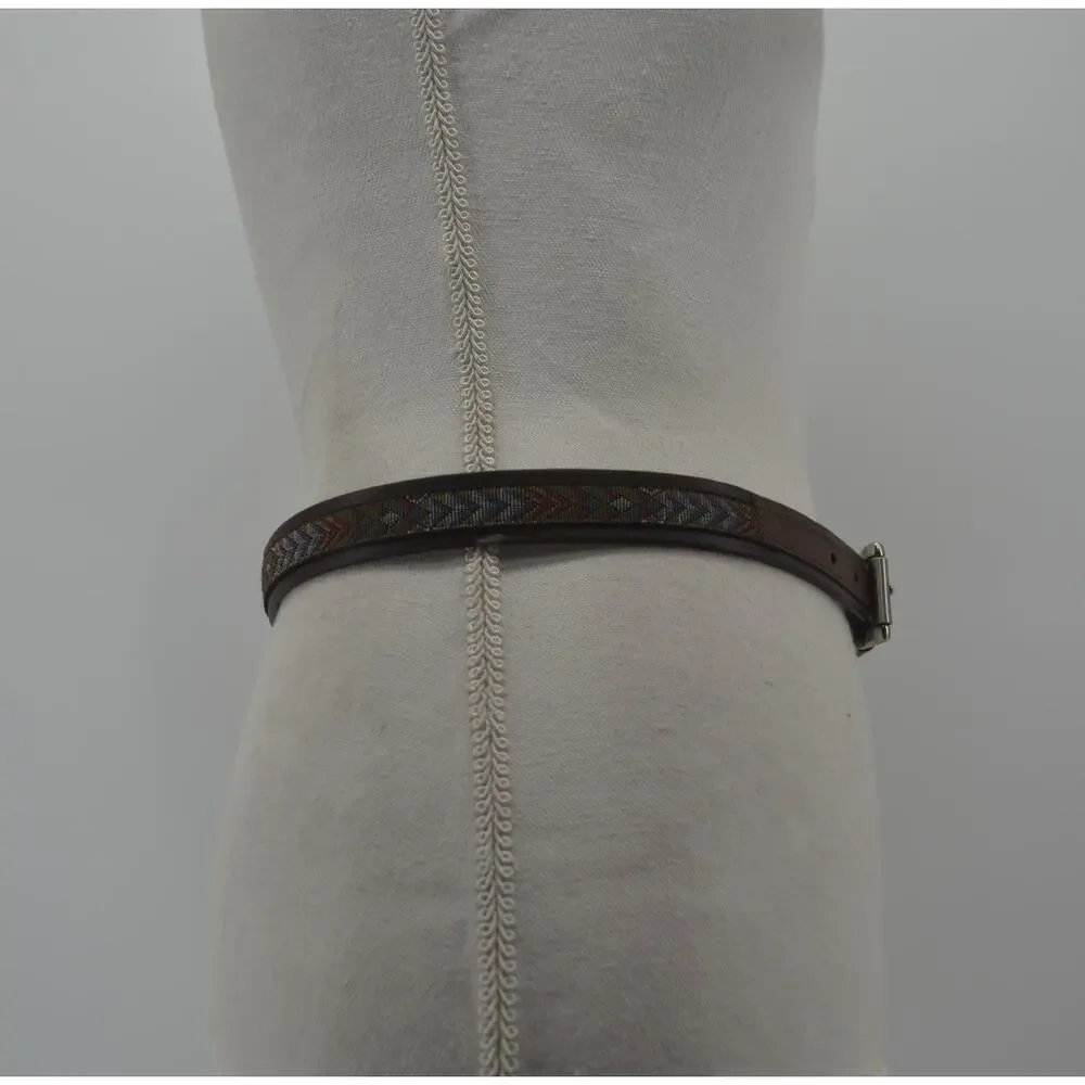 Women's Brown Leather Belt Textile Multicolored Accent Large